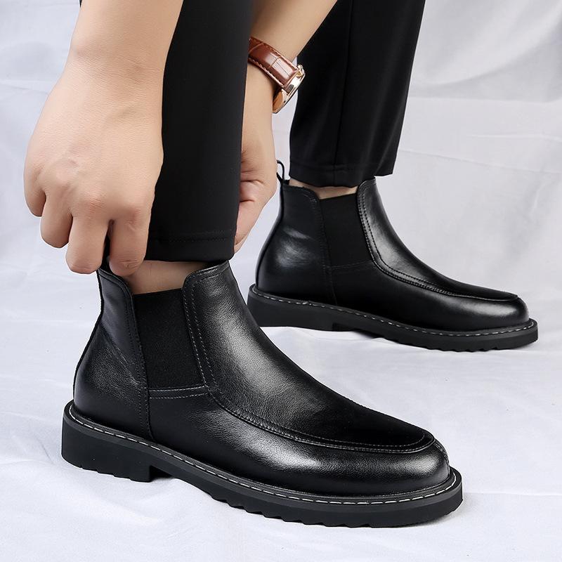 2025 Autumn and Winter New Black Martin Boots Leather Mid-tube Chelsea Boots Premium Short Boots Men's Casual Leather Boots
