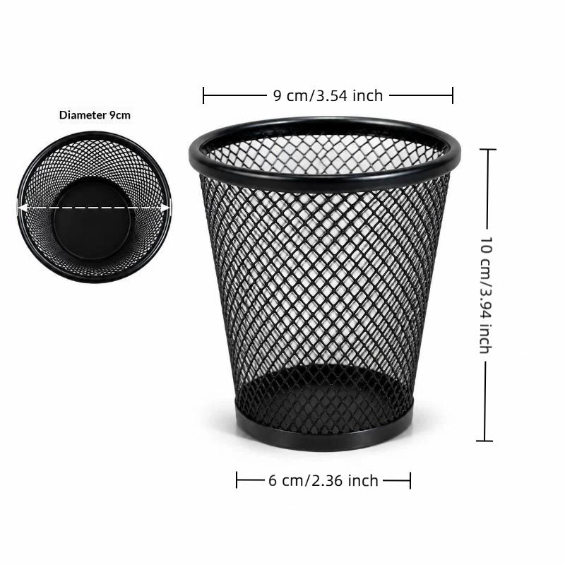 Black Pen Holder Metal Mesh Desktop Stationery Organizer Square Round Design for Office Home Study Desk Use