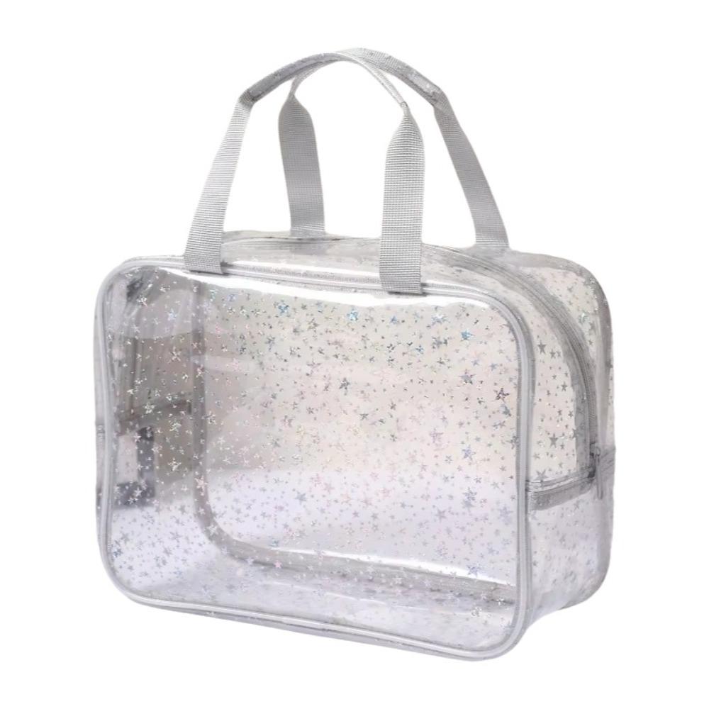 Stars pattern Transparent Makeup Bag Glitter Travel Beauty Organizer Women's Washbag Beach