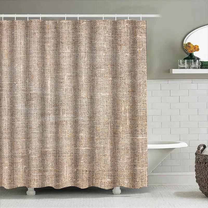 Natural Linen Shower Curtain With Rustic Woven Design Soft Waterproof Fabric For Bathroom Decor