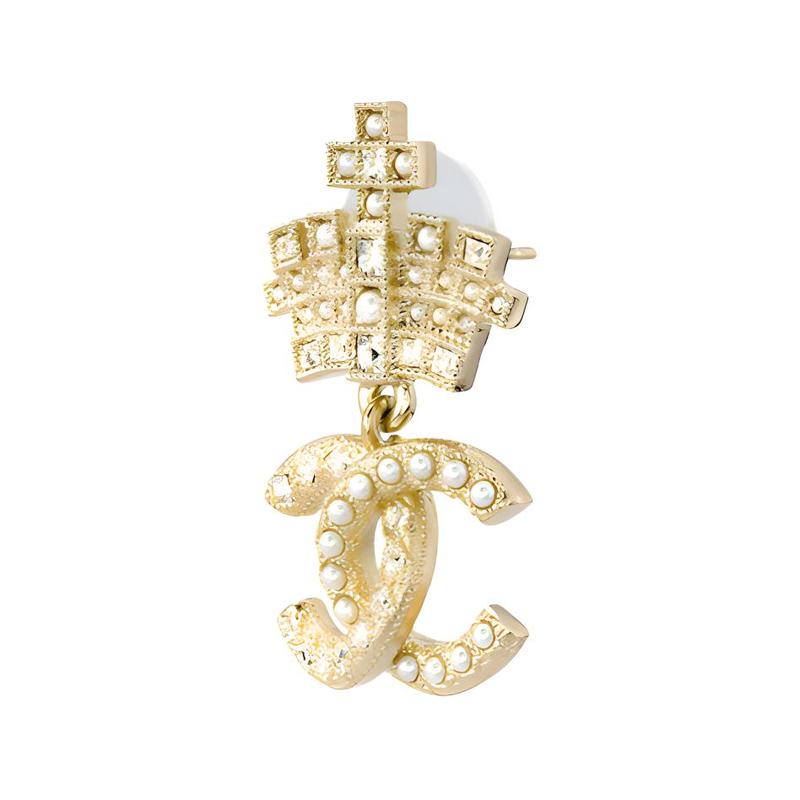 Chanel Женские серьги-гвоздики 'Корона с жемчугом'