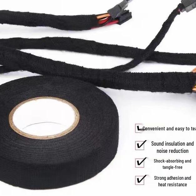 High Temperature Velvet Automotive Wire Harness Tape - Noise Dampening, Shock Absorbing, Wear & Flame Resistant (Black)
