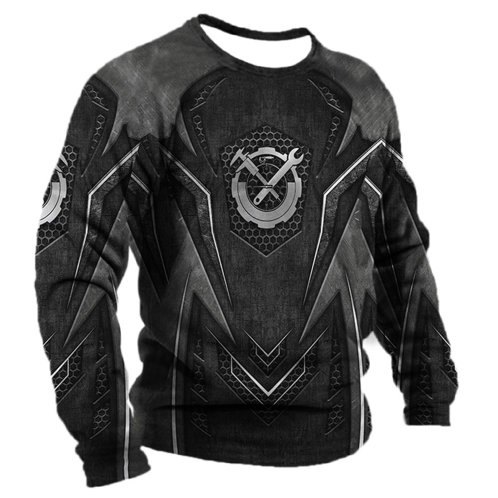 Vintage Mechanic T Shirt For Men Mechanic Tools Printed Long Sleeve Tee Pullover Male Round Neck Street Oversized Cotton T-shirt