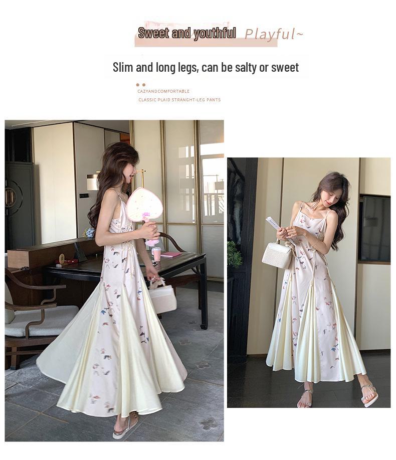 Платье с подтяжками и принтом «бабочки» — летняя коллекция 2024 г., облегающий крой, стиль «сладкий чайный перерыв».