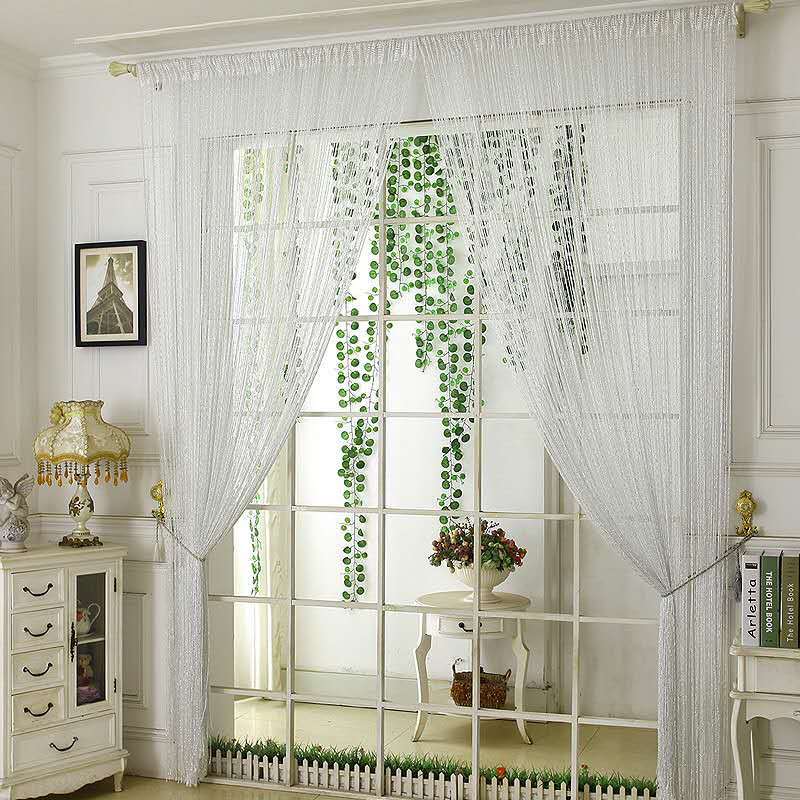 Cheaper Shiny Tassel Silver Line String Curtain 100x200cm Fashion Valance For Living Room Divider Wedding Hotel Home Decoration