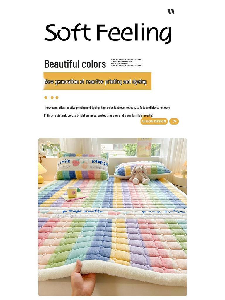 Стеганый велюровый наматрасник - Мягкая коралловая флисовая зимняя накладка, Утолщенный и теплый татами-мат.