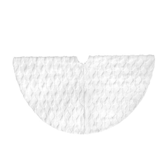 30"/36"/48" Faux Fur Christmas Tree Skirt Plush Snow White Tree Skirt with Golden Sequin Snowflake Reindeer for New Year Holiday Party Decoration