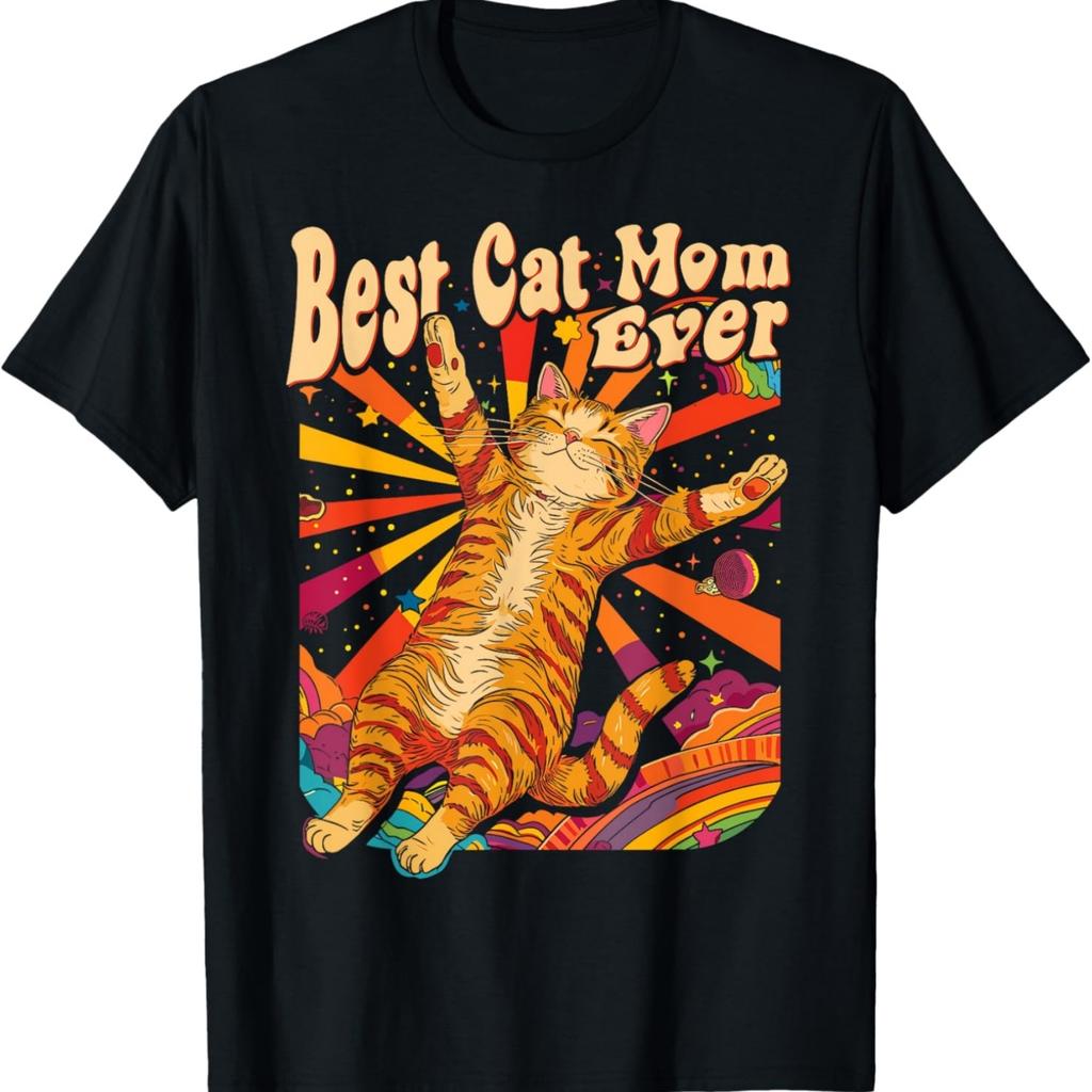 Best Cat Mom Ever 60s 70s Hippie Aesthetic Women T-Shirt