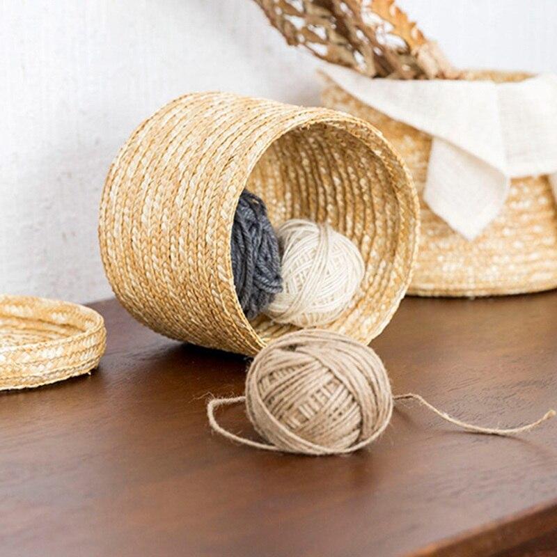 Соломенная плетеная корзина ручной работы с крышкой, органайзер для закусок, настольный ящик для хранения косметики, корзины для восстановления, корзина с цветами для домашней комнаты