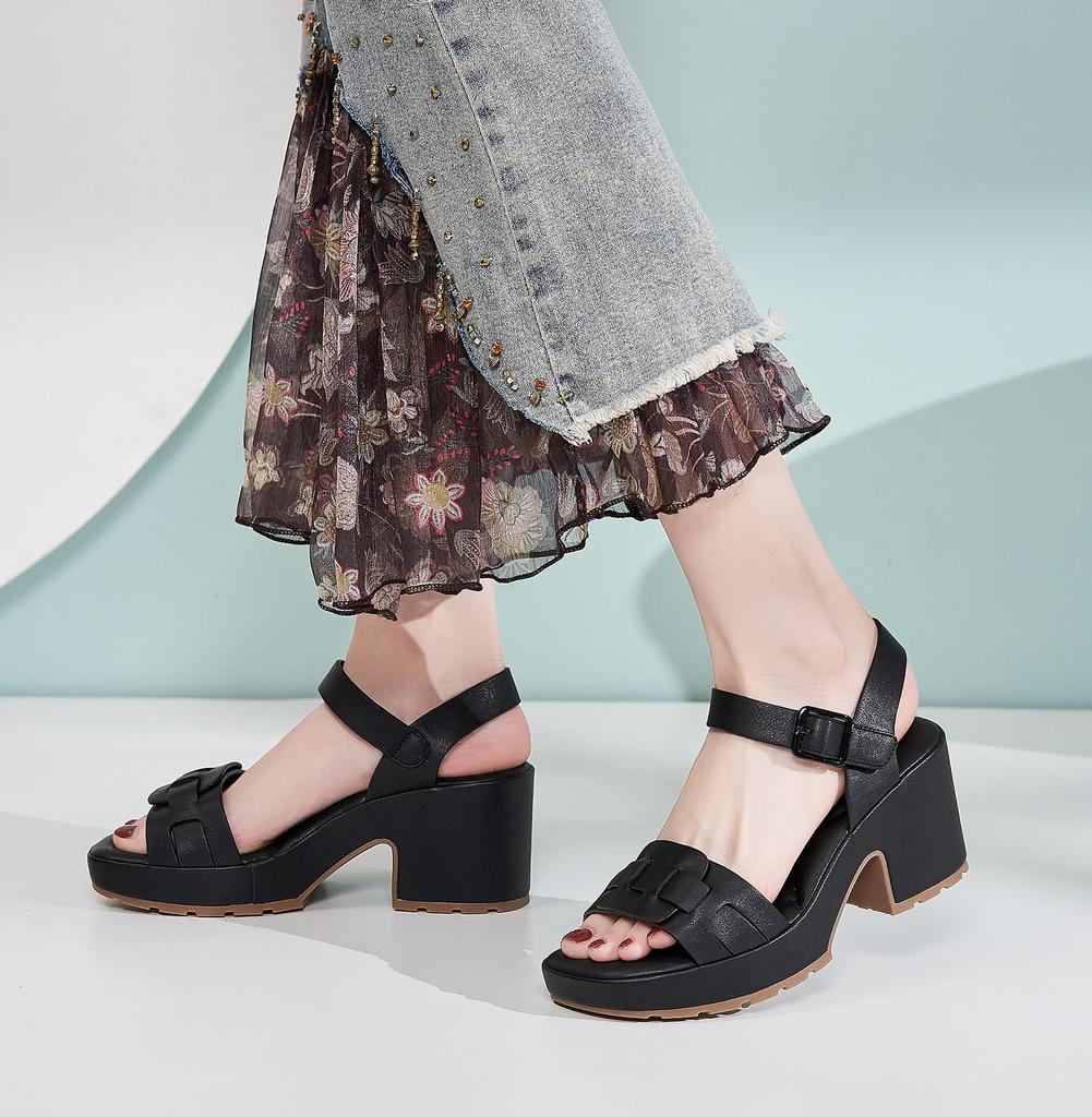 Толстая липучка Легко ходить [ZUYEE] Женские сандалии, Каблук, Ремешок, Комфорт, Повседневные, Мягкие, в, Черном, 23.0см