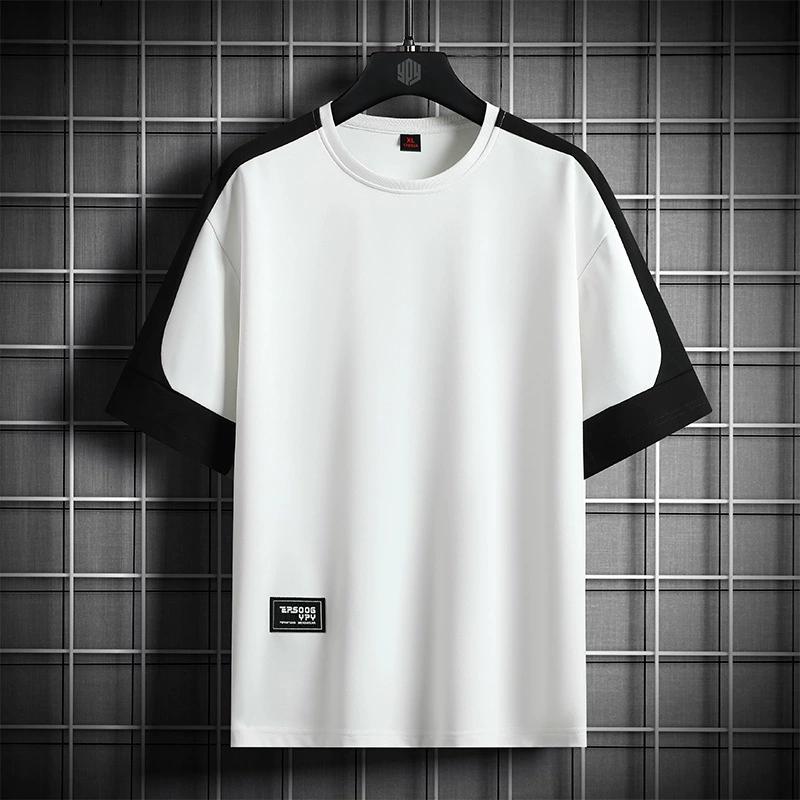 Летняя футболка с коротким рукавом, мужские топы, футболки, повседневная модная футболка в стиле пэчворк, большой размер