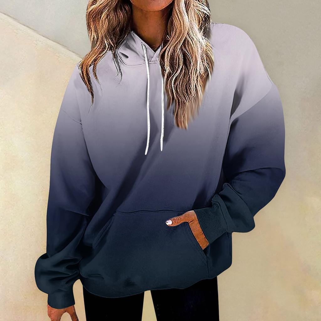 Женская мода Повседневные Универсальные Повседневные толстовки с круглым вырезом Графика Повседневные с длинным рукавом Градиент Лоскутная верхняя одежда с принтом Толстовки