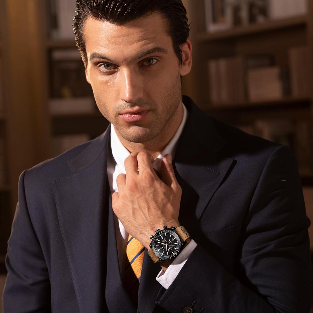 BY BENYAR Watch Watch Chronograph Analog Watch 30M Water Resistant Business Simple Stylish Popular Formal Leather Belt Quartz Watch Gift for Men Men's