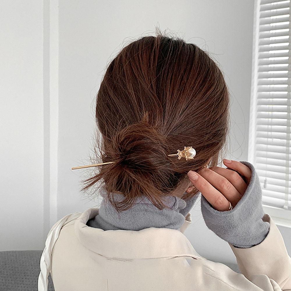 Lady Gold Silver Color Headwear Chinese Style Pearl Hairpin Hair Accessories Hair Clip Hair Sticks
