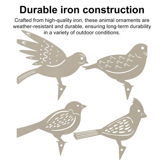 4 шт. Металлические птицы, садовые украшения, ржавые статуи птиц, дворовое искусство, силуэт птицы, знак для украшения столба забора в саду фермерского дома