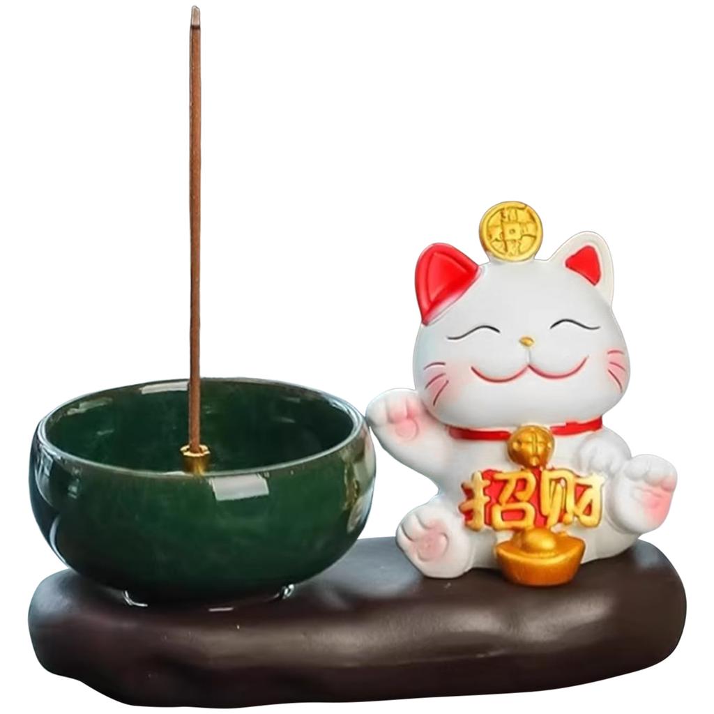Lucky Cat Incense Holder Elegant Censer Indoor Incense Holder for Home Office Yoga Aromatcherapy Decor