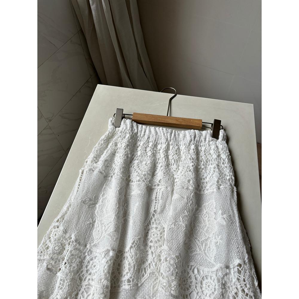 Dimanaf 2025 Новая праздничная юбка женская вязаная кружевная длинная однотонная ажурная сексуальная ажурная летняя стильная базовая юбка