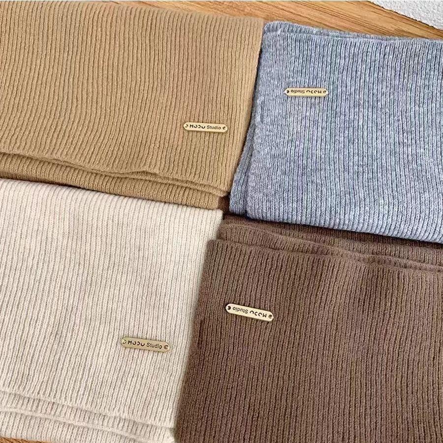 Women's Winter Knitted Scarf Solid Color Small Scarf Trendy Korean Thickened Warm Versatile Long Neck