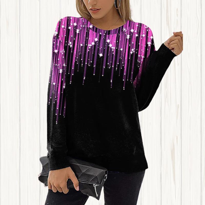 Women Autumn Tops Loose Cat Colorful Meteor Print Causal Long Sleeve T-shirt Top Blouse