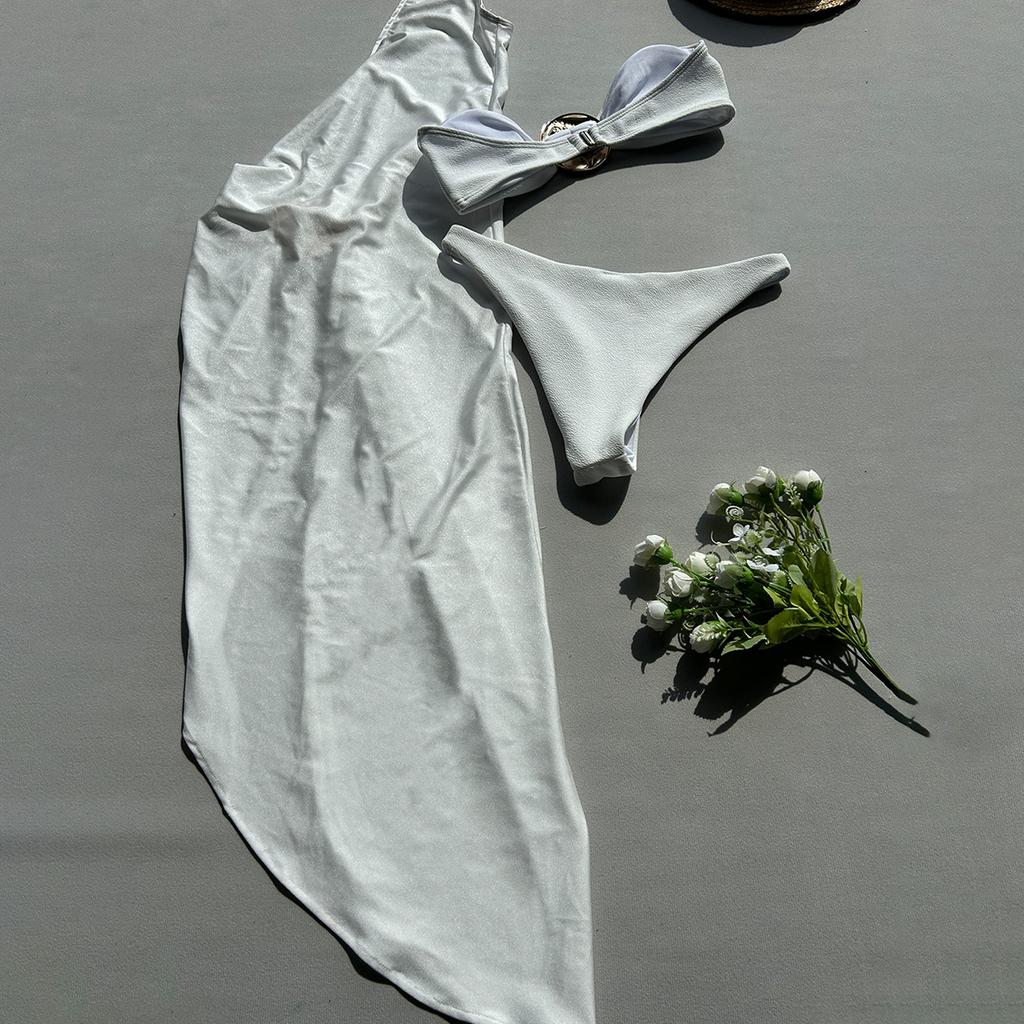 3 предмета сексуальный женский купальник женский купальник бандо бикини сплошной комплект бикини купальный костюм пляжная одежда накидки длинное платье макси