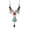 Бирюзовый кулон Винтажное ожерелье со сплавной цепочкой и многослойным дизайном