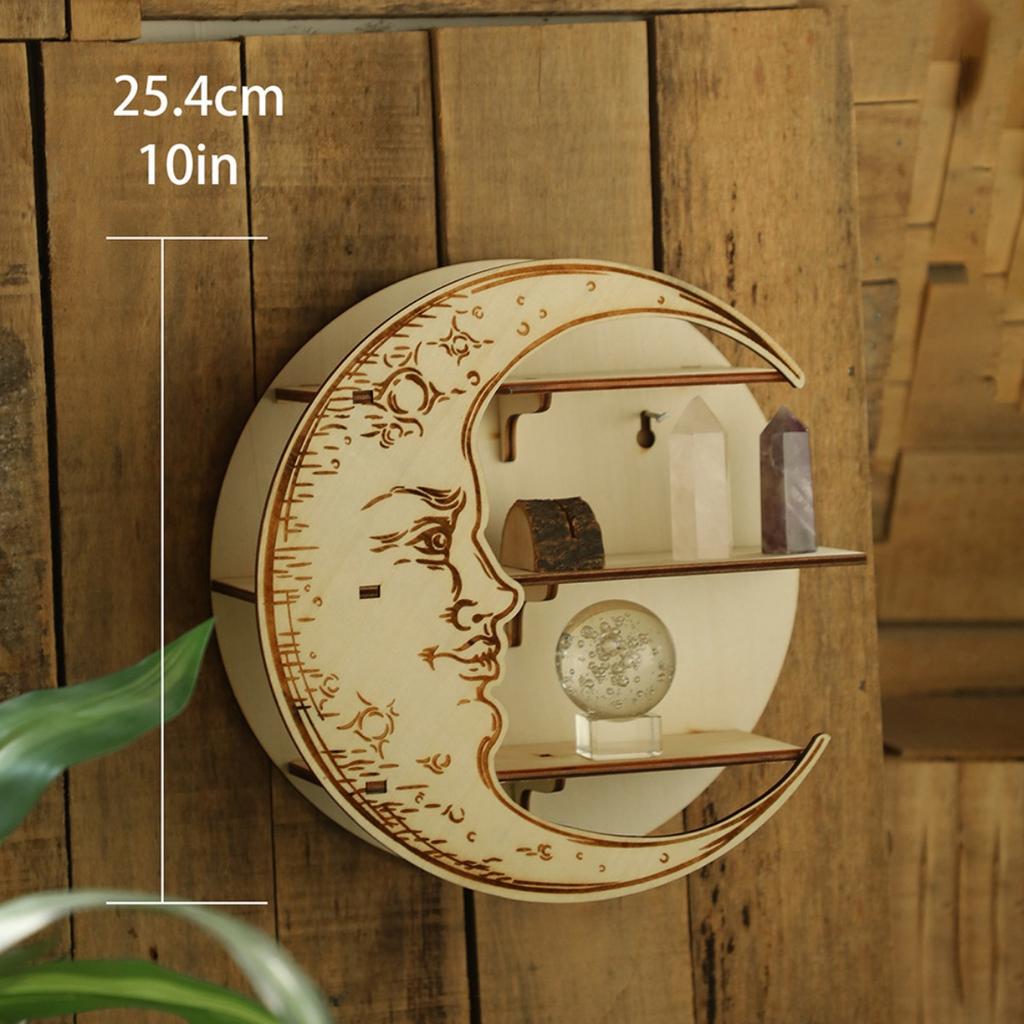 Полка в виде полумесяца, деревенский деревянный держатель для хрусталя для лечебных камней и эфирных масел, настенная хрустальная полка-дисплей для настенного декора, ведьмины подарки