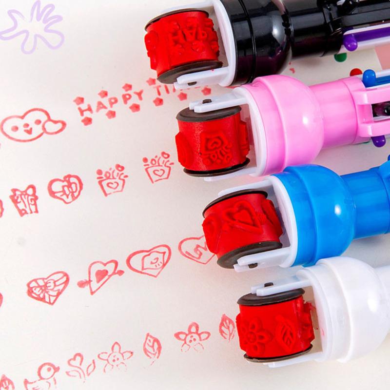 1 Piece Cute Ballpoint Pen Press Cartoon Space Belt Seal Multicolor 6 In 1 Colors Stationery School Office Supplies