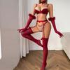 6 шт. Сексуальные комплекты нижнего белья для женщин Красный комплект бюстгальтера с перчатками Чулки Пояс Элегантные Рождественские Сексуальные Костюмы Секс Нижнее белье