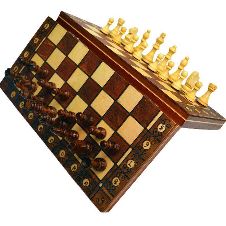 Wooden Magnetic 3-in-1 Chess Set: Portable, Foldable, Educational, Competitive Game