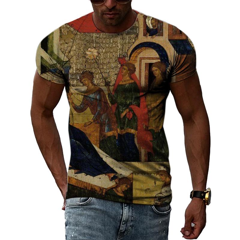 Летние Ретро египетские фрески графические футболки мужские повседневные личности крутая футболка с 3D принтом хип-хоп Harajuku футболка с короткими рукавами