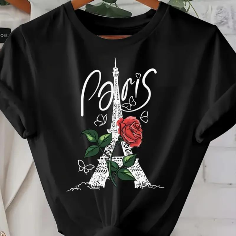 Модная женская красивая футболка с принтом «Железная башня», забавная повседневная футболка с короткими рукавами и круглым вырезом, летняя женская футболка