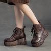 Johnature Ретро ботильоны на танкетке с толстой подошвой из натуральной кожи, женская обувь, увеличивающая рост