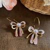 Silver Needle Vacation Style Acetate Board Pearl Bow Earrings, Sweet Versatile Niche Premium Personality Earrings
