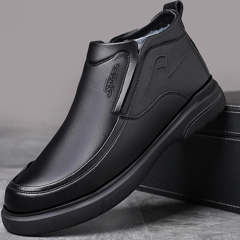 Men Genuine Leather Boots With Wool Fur Winter Men Ankle Boots Business Casual Man Snow Boots Work Shoes