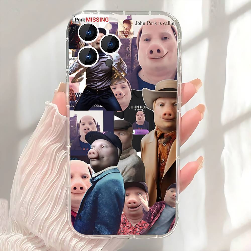 Чехол John Pork is Calling Answer Call для iPhone 17,16,15,14,13,12,11 Pro,Max,Plus,X,XS,XR,SE4,E Mini Прозрачный Мягкий Чехол