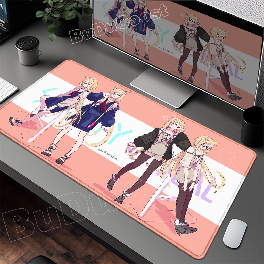 Kawaii Mouse Pad Anime Cute Girl Aki Rosenthal Gamer Computer Desk Mat Keyboard PC Gaming Accessories Mousepad Rubber Anime Girl