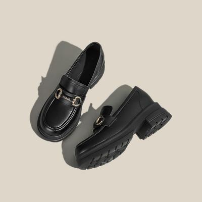 Туфли женские кожаные на черной платформе с круглым носком 2025 года, новые французские туфли на толстом каблуке в британском стиле JK для женщин