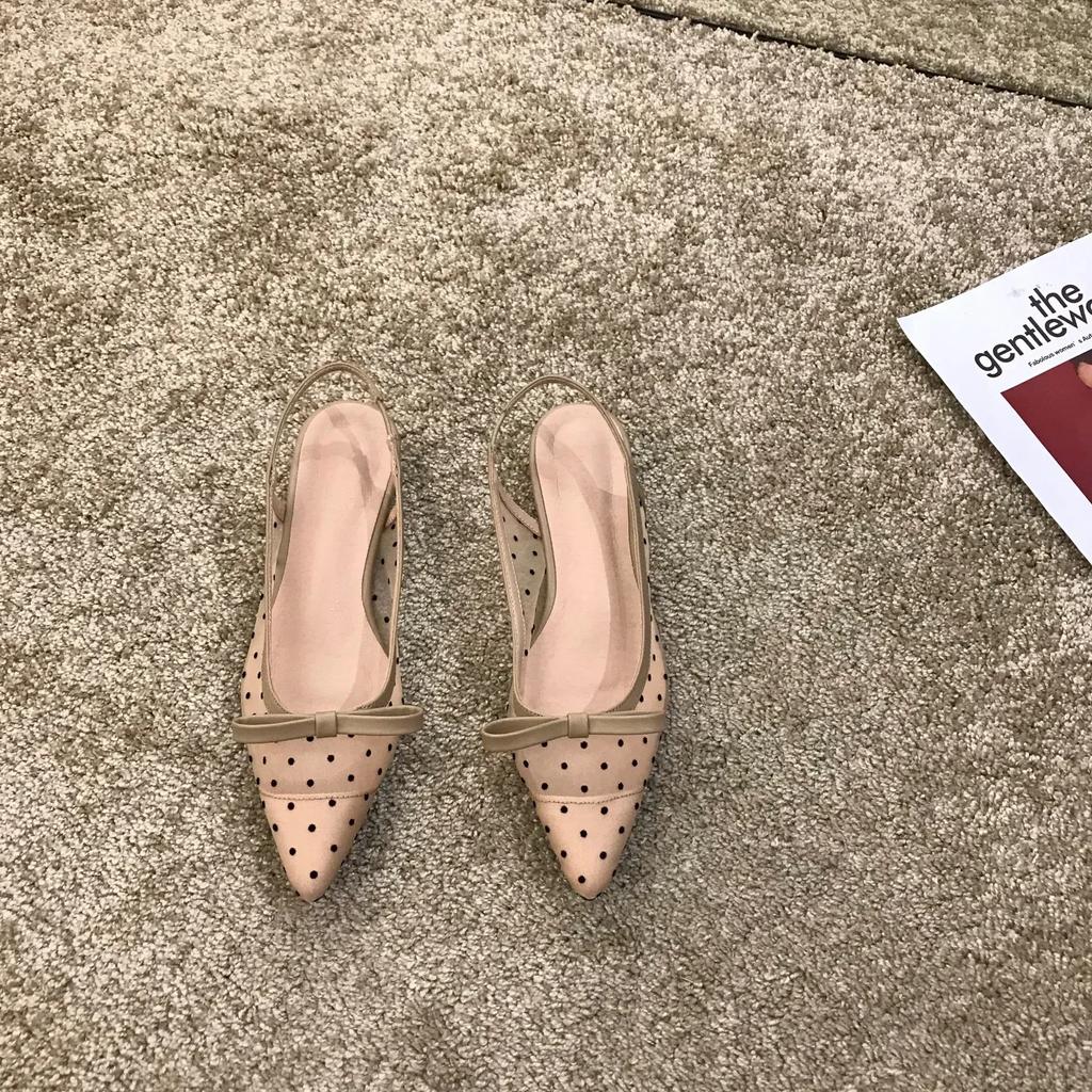 Женские сандалии на плоской подошве Baotou, дышащие сандалии с бантом, модные летние женские туфли на низком каблуке с острым носком