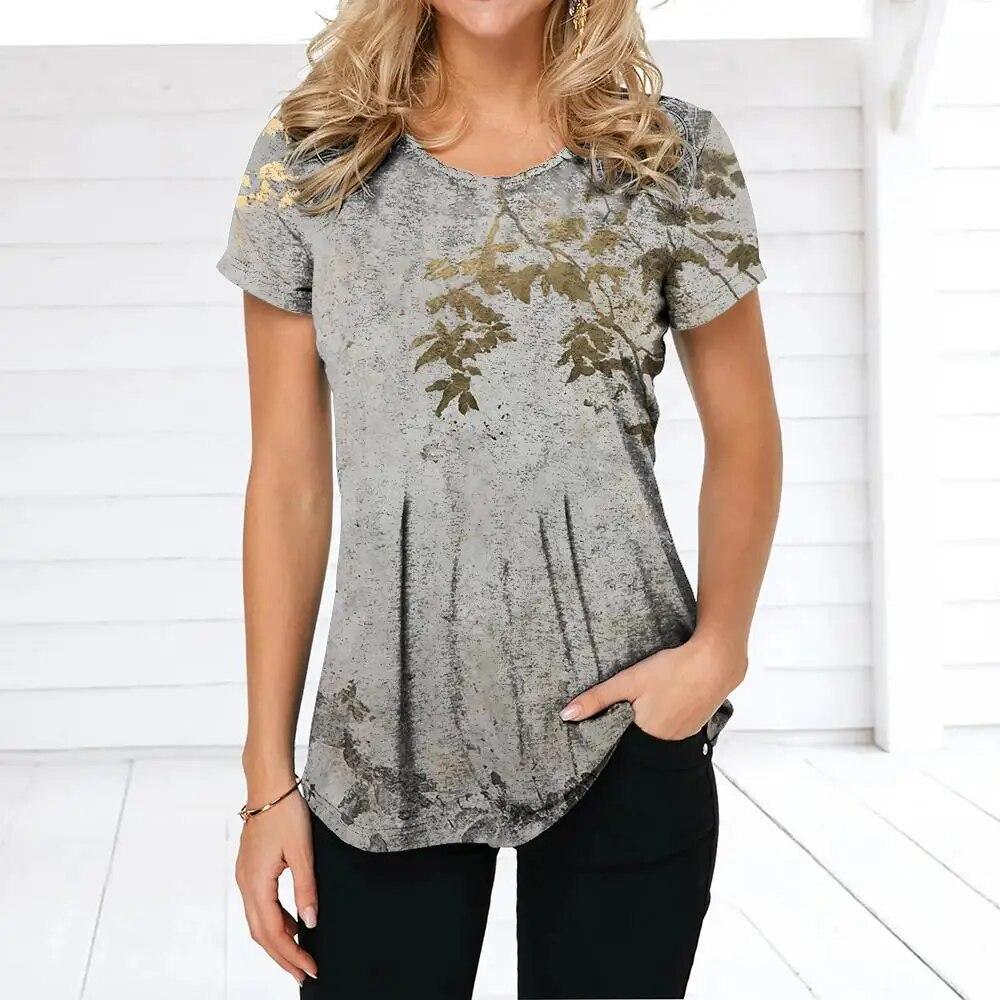 Летняя женская футболка в стиле ретро с цветочным принтом, повседневная повседневная футболка, обычный пуловер для женщин, женская одежда с коротким рукавом и круглым вырезом