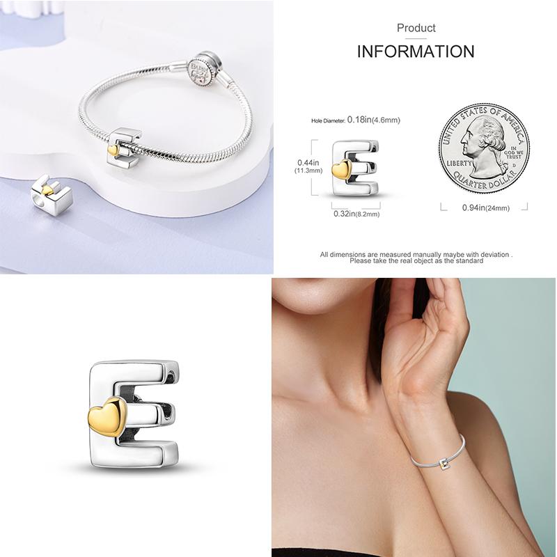 Новый 26 AZ Алфавит Бусина S925 Стерлингового Серебра Сердце ЛЮБОВЬ Письмо Шарм Подходит Оригинальный Браслет CZ Циркон Бисер Ювелирные Изделия