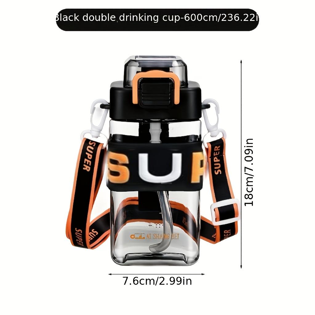 Portable Water Bottle for Students Square Design Heat Resistant Leakproof with Sturdy Strap Handle Summer School Essential