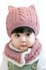 Детская вязаная шапка, утеплитель для шеи, комплект из 2 предметов, теплая милая вязаная шапка с кошачьими ушками, детская шапка для малышей, зимняя розовая [Милое подмигивание]