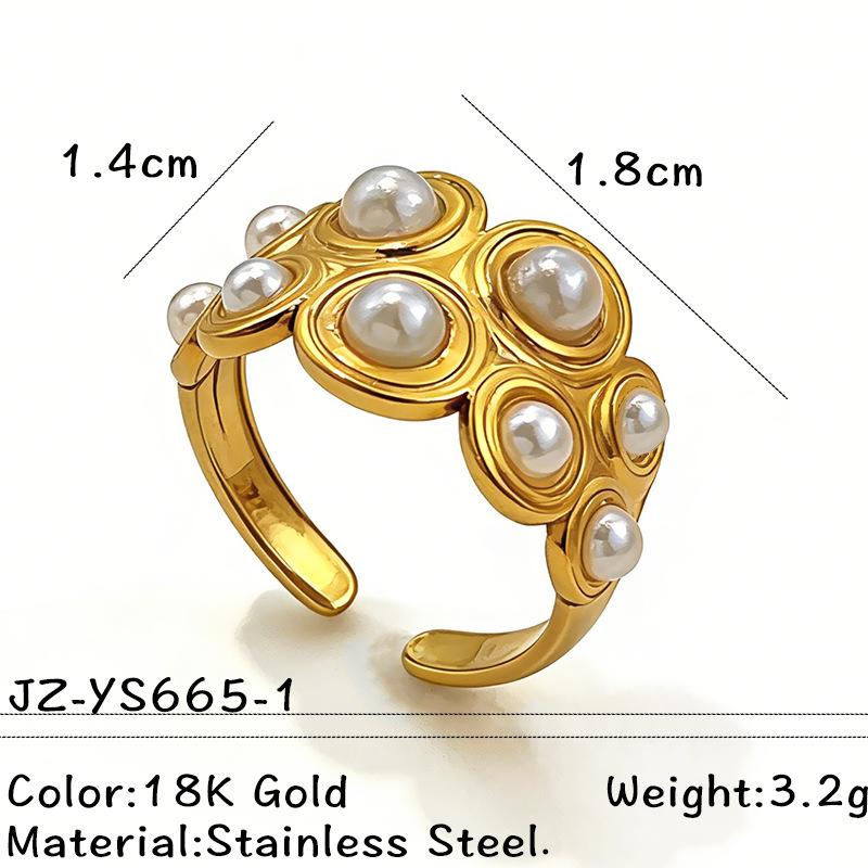 Stainless Steel Imitation Pearl Rings for Women Men Vintage Geometric Irregular Opening Rings Fashion Design Jewelry Accessories
