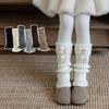Korean Style Schoolgirls Leg Warmers Stackable Bow Boot Socks with Plush Lining Coffee Color Winter Crew Socks for Children