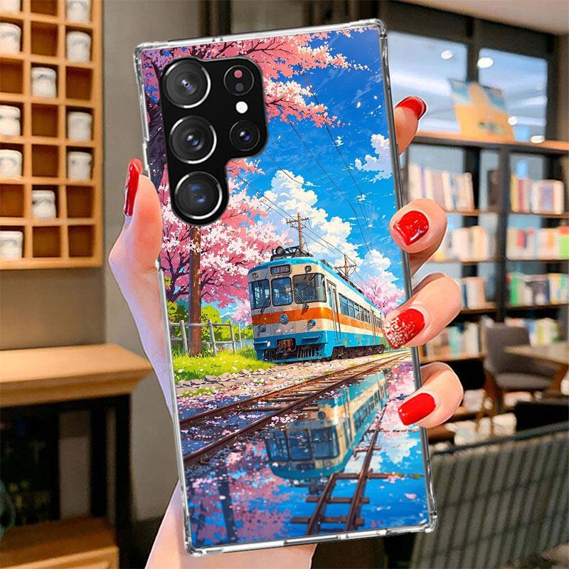 Ретро Японский Сакура Поезд Чехол для Телефона Для Samsung Galaxy S26 S25 Edge S24 Ultra S23 S22 Plus S21 S20 FE Мягкий Чехол-Оболочка Galax