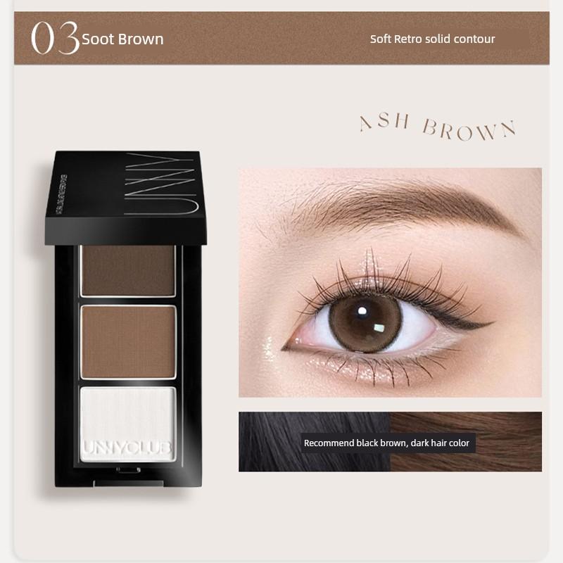 Unny Tri-Color Eyebrow Powder Plate Female Highlight Repair Integrated Waterproof Long Lasting Fadeless Nature Eyebrow Cream Genuine Goods
