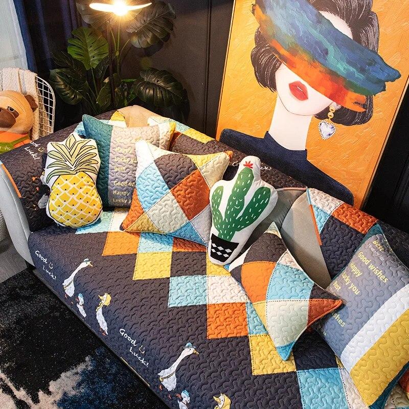 Универсальные чехлы на диван с мультяшным рисунком, белые, нескользящие, для гостиной, подушки, диван, вышивка, мягкая ткань
