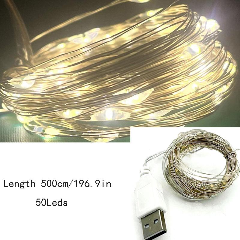 3/5/10 м фестивальные светильники, рождественские светодиодные струны, USB, медная проволока, гирлянды, украшения