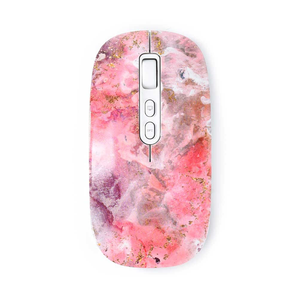 Bluetooth Silent Wireless Compatible with 3 EGRET PrettiE & 2.4G, Rechargeable, Mouse, PCs, 3-Level DPI, Cute, Stylish, Pink, (Gorgeous) EM23-P1