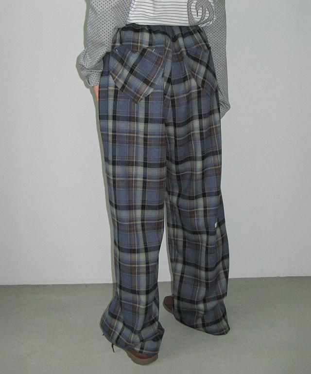 RONRON Back Heart Pocket Check Pants Blue